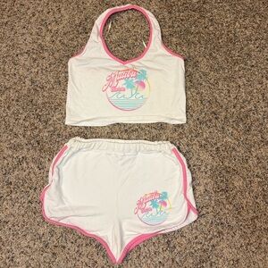 Forever 21 White and Pink Graphic Tank and Shorts Barbie costume Set